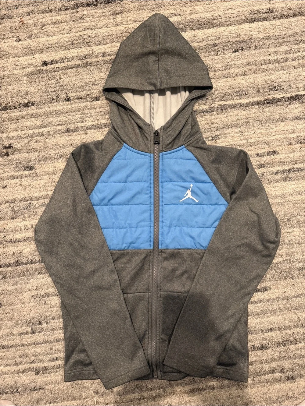 Jordan Kids' Gray & Carolina Blue Hooded Zip Jacket